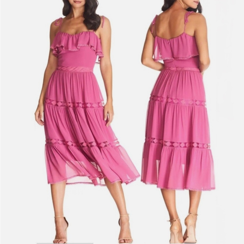 Dress the Population Dream Floral Lace Tiered Tie Strap Sundress